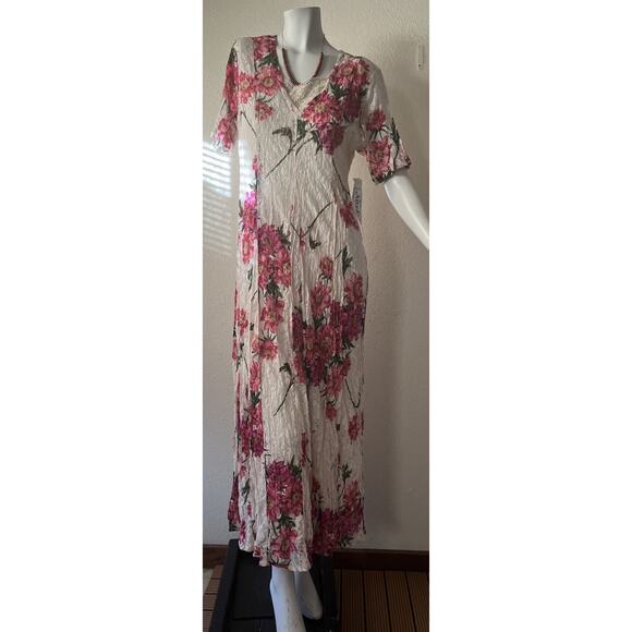 VTG Nostalgia 90s Cottagecore Dress Medium Floral Lace Mesh Layered Maxi Boho - Picture 2 of 16